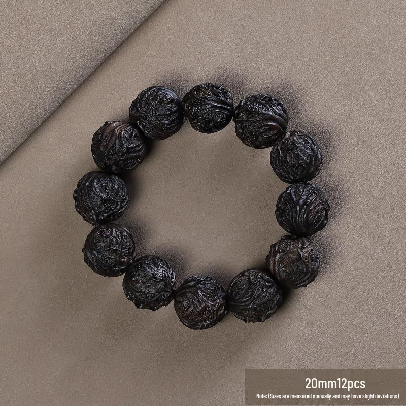 Agarwood Bodhisattva Hand-carved Men s Ethnic Style Prayer Beads Bracelet