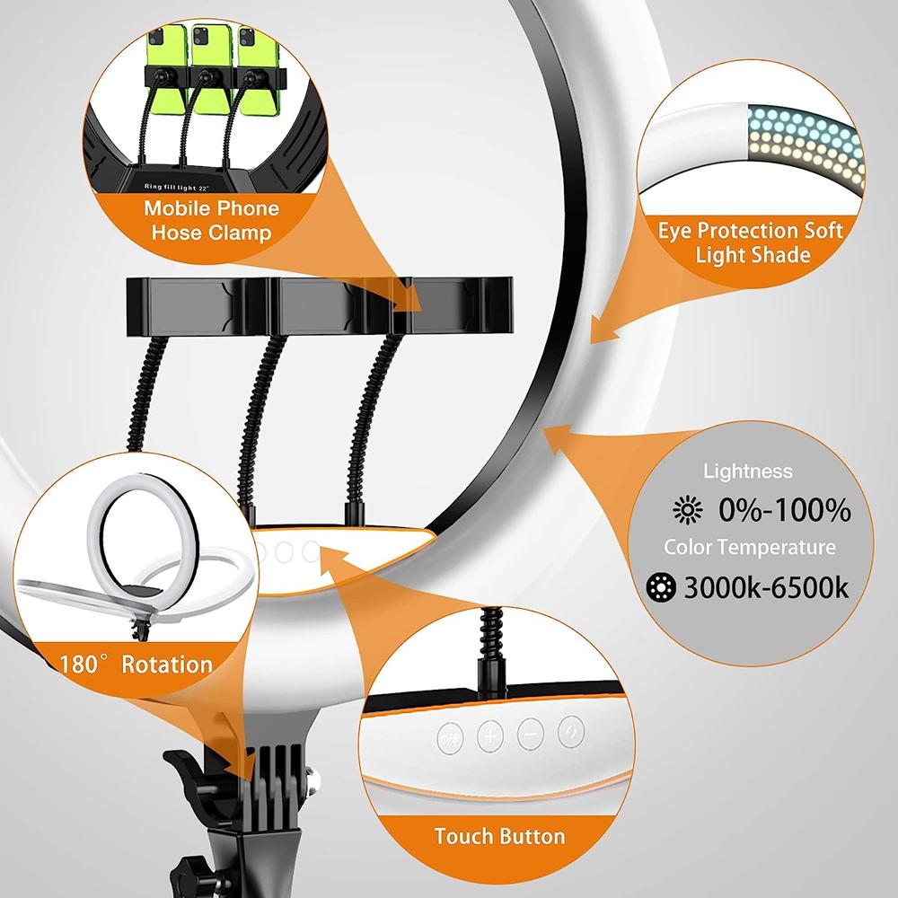 18 inch Ring Light Photo Studio Lamp with 78'' Tripod Stand Bi-Color 2700-6500K for Video Recording Makeup Selfie Ring Light