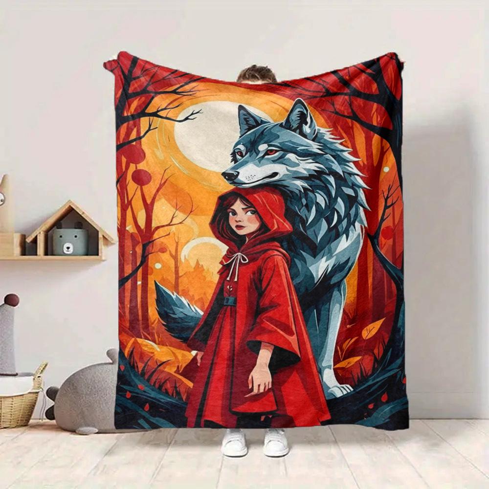 1pc Wolf and Red Hood Blanket - Lightweight Flannel Fleece with Digital Printing, Soft Warm for Sofa, Travel, Camping, Office yy251018294