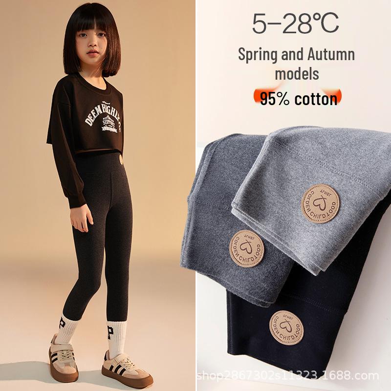 2026 New Girls' High-Waisted Cotton Leggings - Thin Style for Spring and Autumn