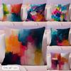 Color Paint Cushion Cover Natural Linen Organic Fabric Double-Sided Printing Sofa Home Decor Gift Pillow Cover