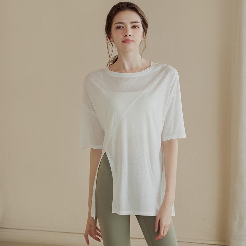 

Женская повседневная приталенная футболка для йоги и бега с коротким рукавом - Фитнес-накидка Medium белый