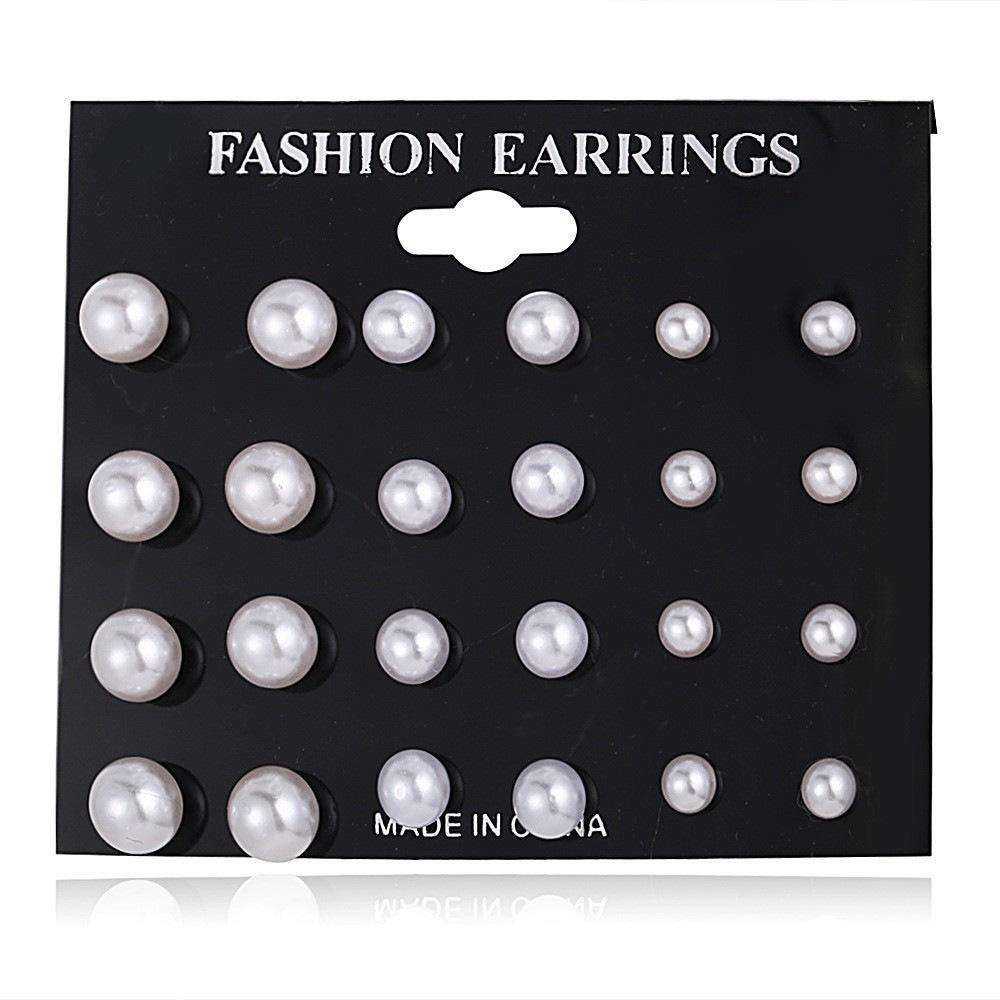 15-Piece Women's High-End Colorful Pearl Stud Earrings Set