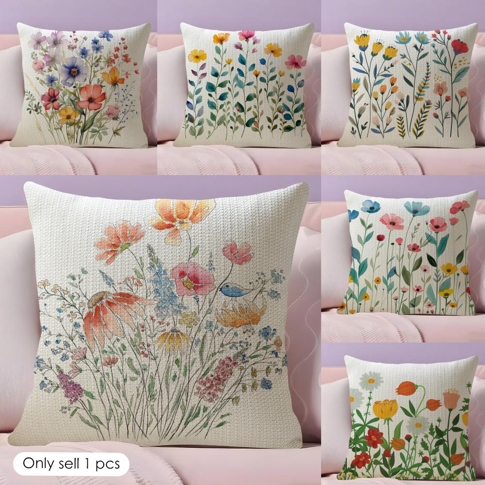 Spring Flowers Cushion Cover Natural Linen Organic Fabric DoubleSided Printing Couch Pillow Covers Home Decor
