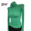 Slim Fit Tops Women High Collar Long Sleeve Base Shirt Elastic Solid Color Autumn Winter Breathable