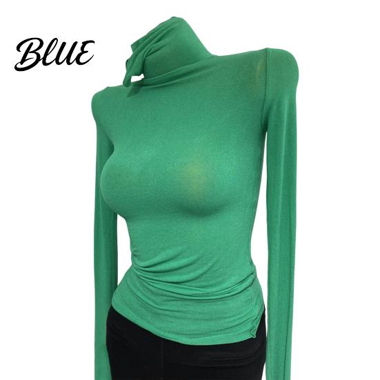 Slim Fit Tops Women High Collar Long Sleeve Base Shirt Elastic Solid Color Autumn Winter Breathable