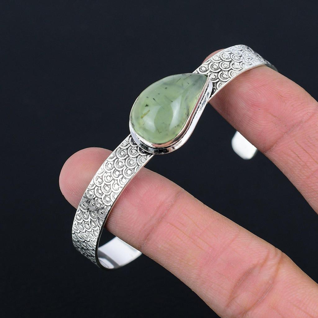 Womens Day Deal Moss Prehnite Gemstone 925 Sterling Silver Ethnic Sister Bangle