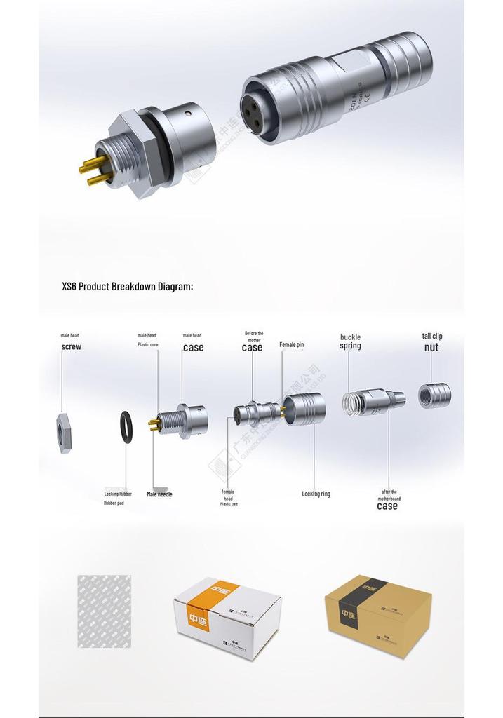 Central Link XS6 Push-Pull Aviation Connector, Multi-core, Gold-plated, In Stock