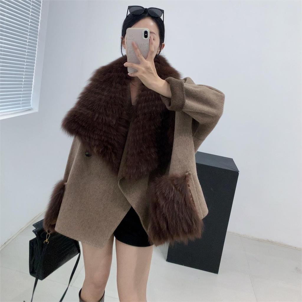 Nouă haină de blană pelerina mare guler de blană îmbrăcăminte scurtă