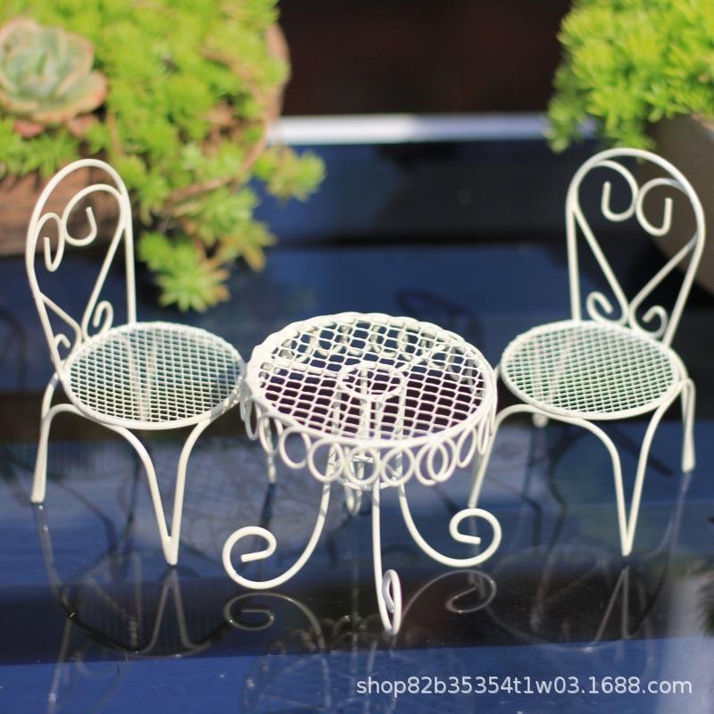 Trending 1:12 Dollhouse Garden Furniture, Metal Table & Chairs + Sun Umbrella, Aesthetic Mini Balcony Set