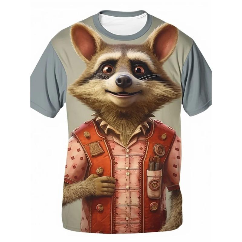 3d Print Funny Animal Raccoon T-Shirt for Men Summer Casual Short Sleeve T Shirt Streetwear Men's Oversized Crew Neck Tee Shirt