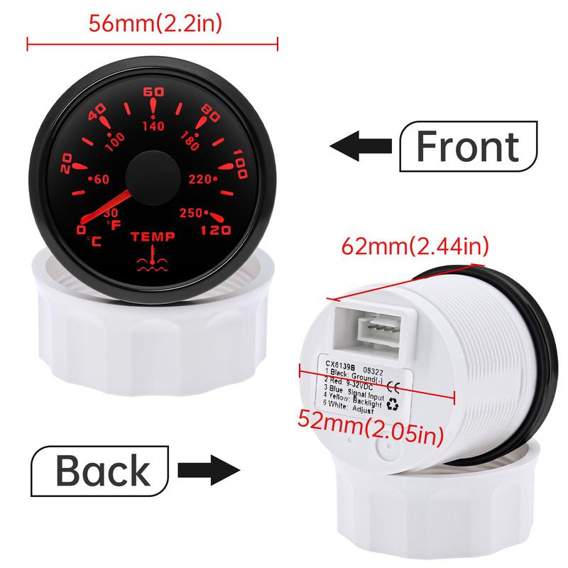 Automobile Car 52mm Water Temperature Gauge 7 Color light 0~120℃/30~250℉ Pointer Water Temp Meter for Marine Boat 12V24V