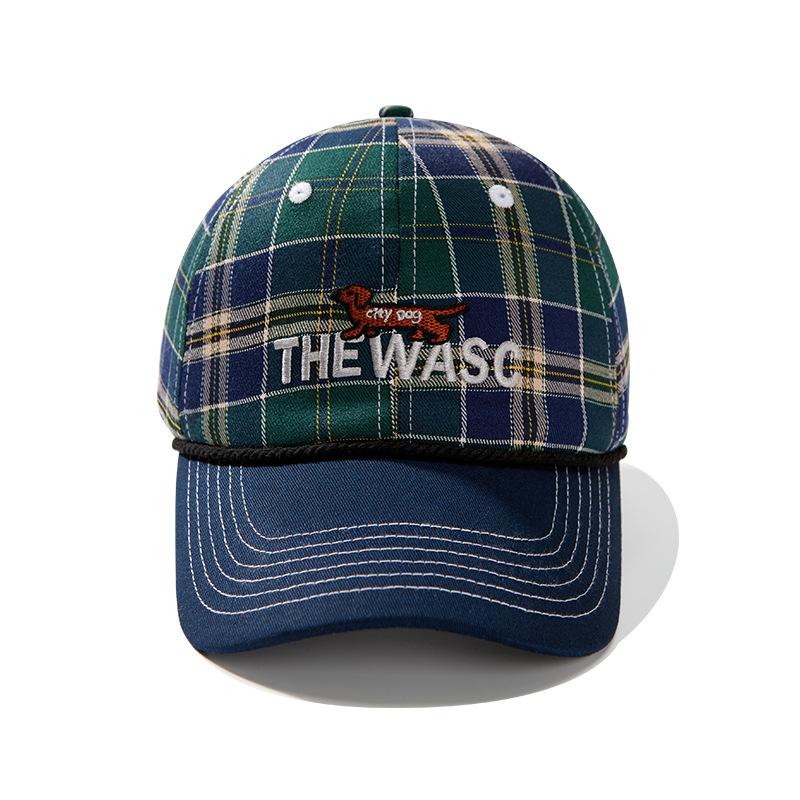 Vintage Plaid Stripe Embroidery Puppy Baseball Cap Female Soft Top Deepens Big Head Circumference Hip Hop Cap Male Tide