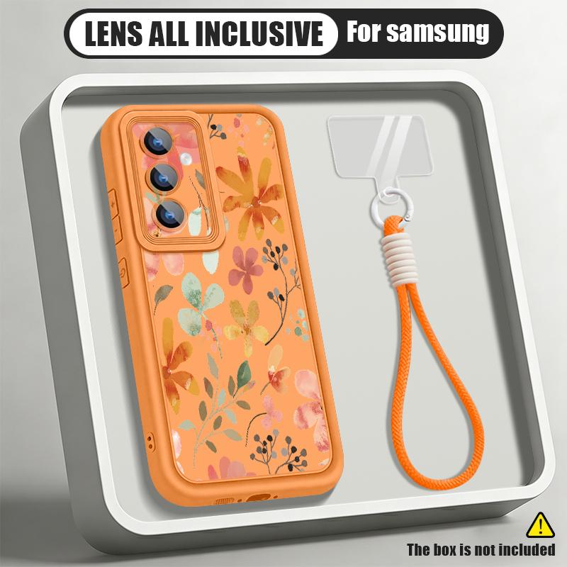 Luxury Flowers Print Lanyard Case For Samsung S26 FE A18 S25 S24 S23 S22 Ultra A54 A55 A16 A26 A36 A56 A17 A27 A37 A57 5G Bumper Cover