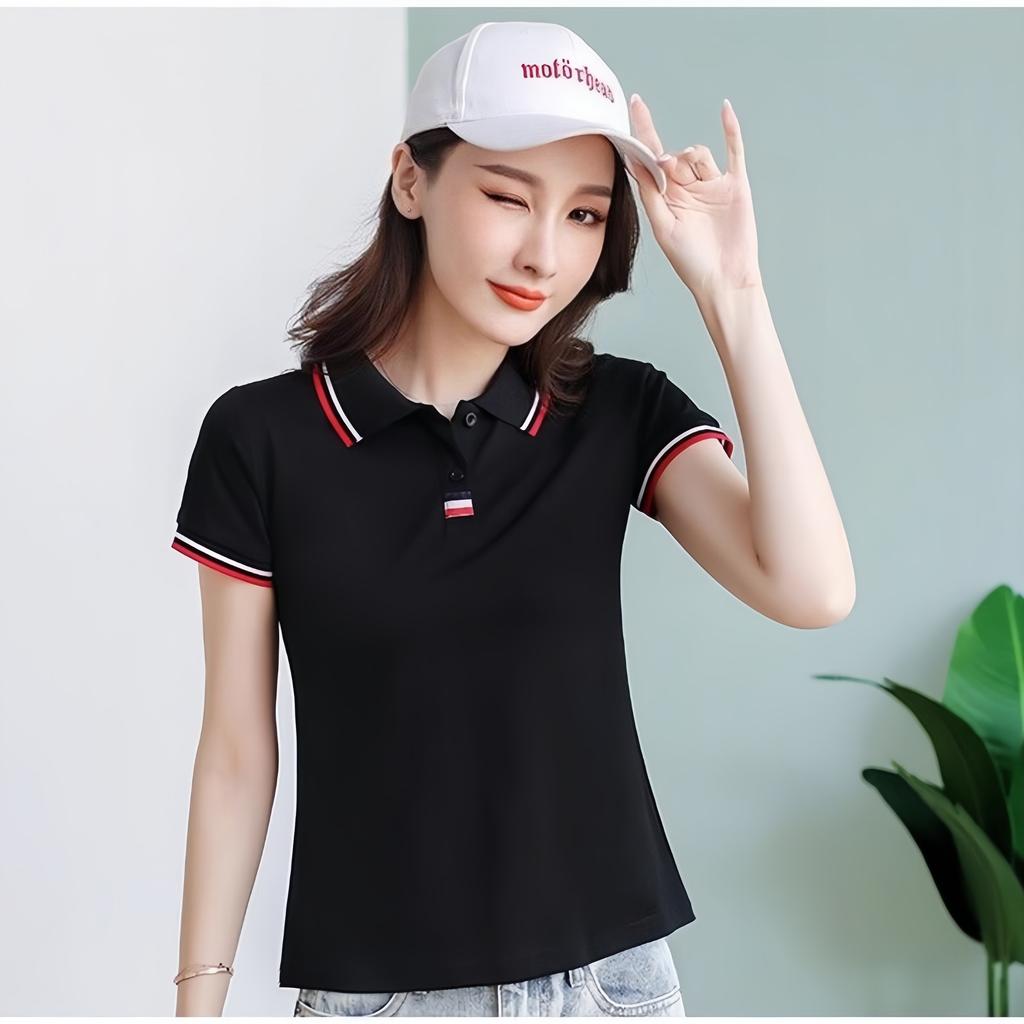 Short-sleeved POLO Shirt T-shirt for Women In Summer New Casual Sports Comfort Slimming Solid Color Top