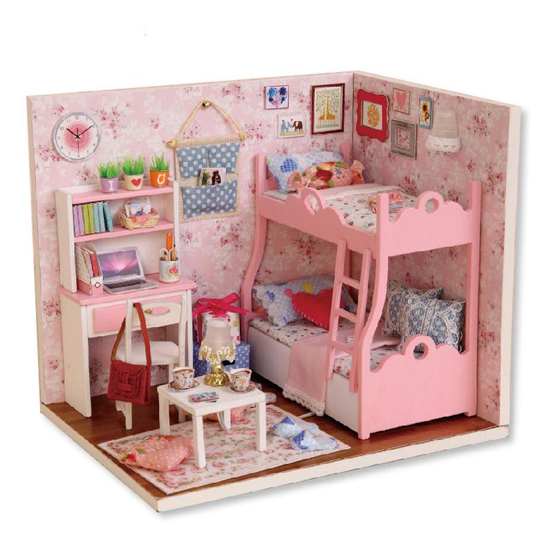 Kitten Mini Doll House Model Building Assembled House Home Kit Creative Room Bedroom Decoration with Furniture Birthday Gifts