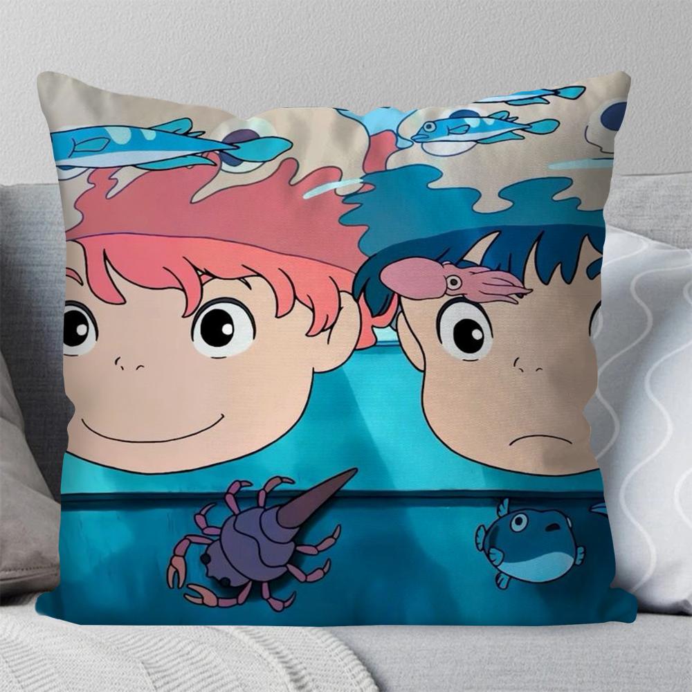 

1pc P-ponyo Animated Movie Pillow Case Square Pillow Bedroom Sofa Leisure Comfort Cushion Car Living Room Home Decoration 40X40 16x16Inch