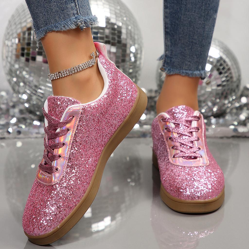 Fashion 2025 Women's Sneakers Luxury Sequined Casual Shoes Fashion Outdoor Vulcanized Shoes for Women Lace Up Flats Zapatillas De Mujer