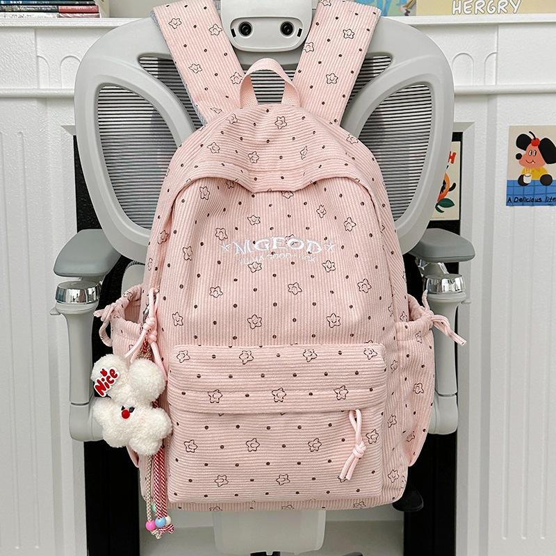 Schoolbag Japanese Korean ins Wind Cute Pentagram Polka Dot Backpack Female Student Large Capacity School Bag Versatile Campus Backpack