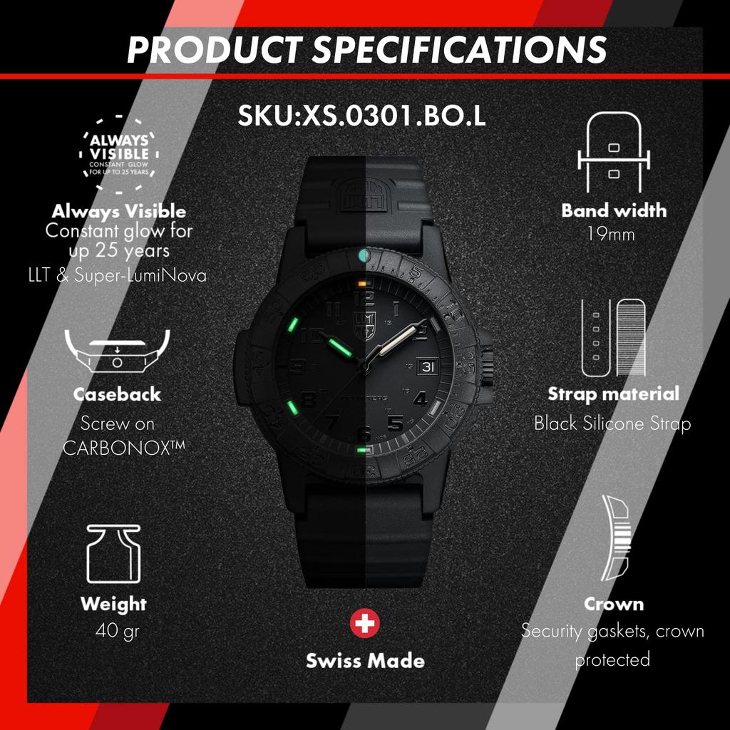 Luminox Leatherback Sea Turtle Watch, 100m Water Resistant, Analog Quartz Movement, Black, 7020-6smd-39mm, Strap