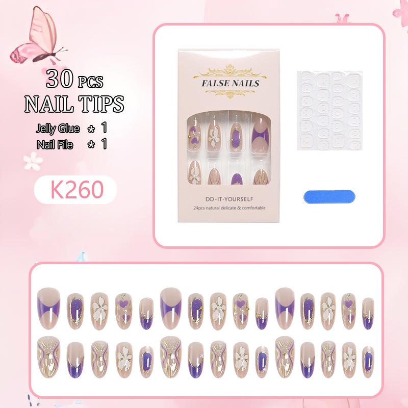 3D Floral Almond-Shaped Purple Violet Wearable False Nails