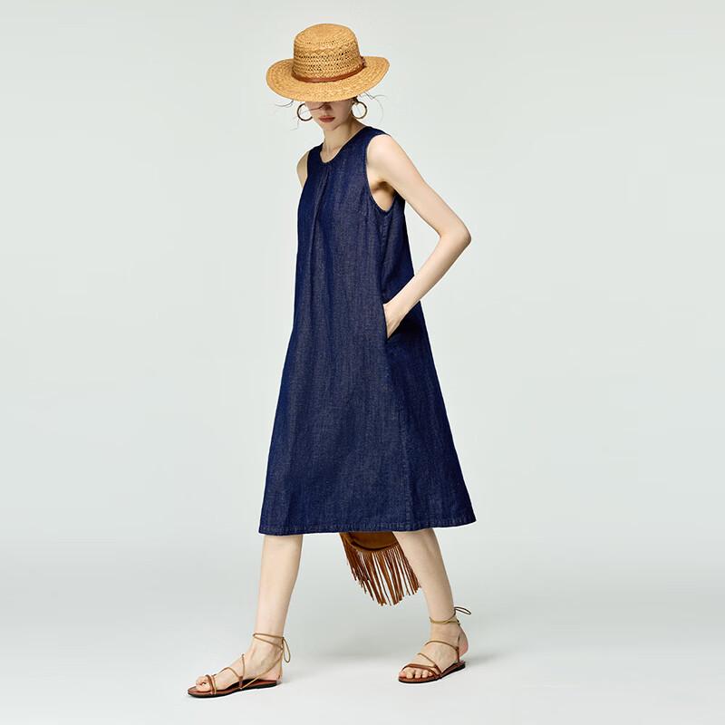 Women's Retro Denim Hemp Sleeveless Midi Dress