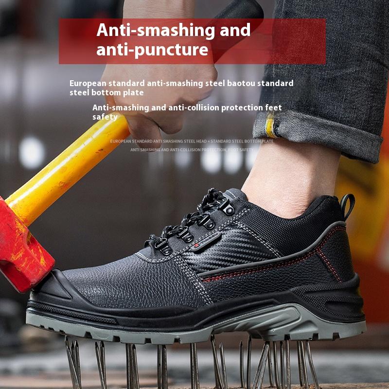 High and Low Cylinder Anti-static Cowhide Solid Steel Head Steel Plate Anti Smashing and Anti Piercing Safety Shoes