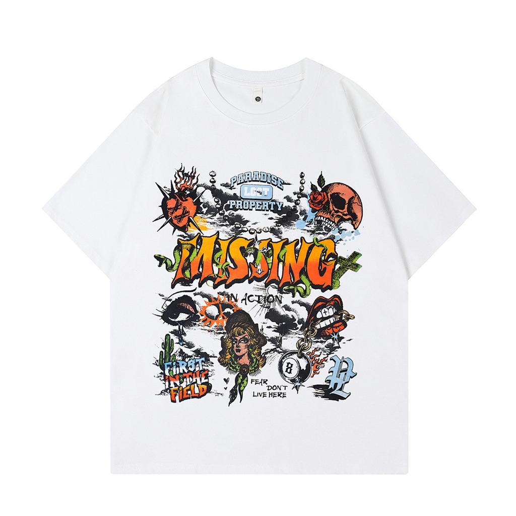 High Street Men'S T-Shirt Vintage Direct Injection Printing Ins Washed Cotton Short Sleeve T-Shirt Men'S And Women'S