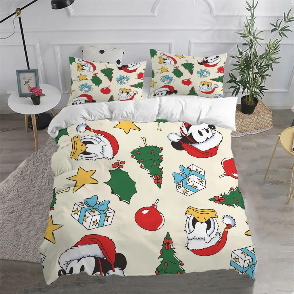 Merry Christmas King Queen Duvet Cover Red Cartoon Santa Bedding Set Kids Boys Girls Christmas Tree 2/3pcs Polyester Quilt Cover