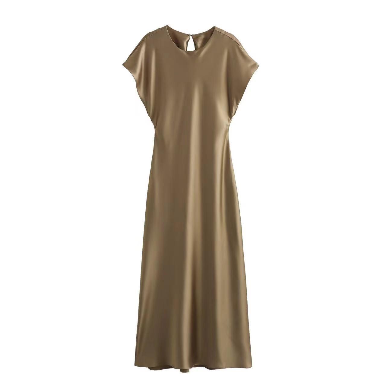

2026 New European & American Style Satin Sleeveless V-Neck Midi Dress Small
