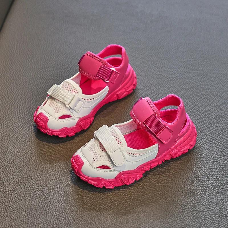 Fashion Kids Half Sandals for Boys Girls Spring Summer Children Air Mesh Shoes Cut-outs Breathable Soft Anti-kick 2024 Fashion Shoes