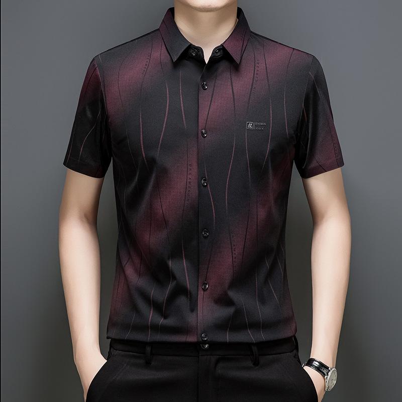 Summer Men s Short Sleeve Printed Casual Fashion Lapel Collar Shirt M