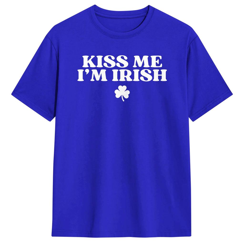 Vintage Kiss Me Im Irish Funny St Patricks Day TShirts Men Round Collar Cotton T Shirts  Short Sleeve Tees Gift Idea Tops