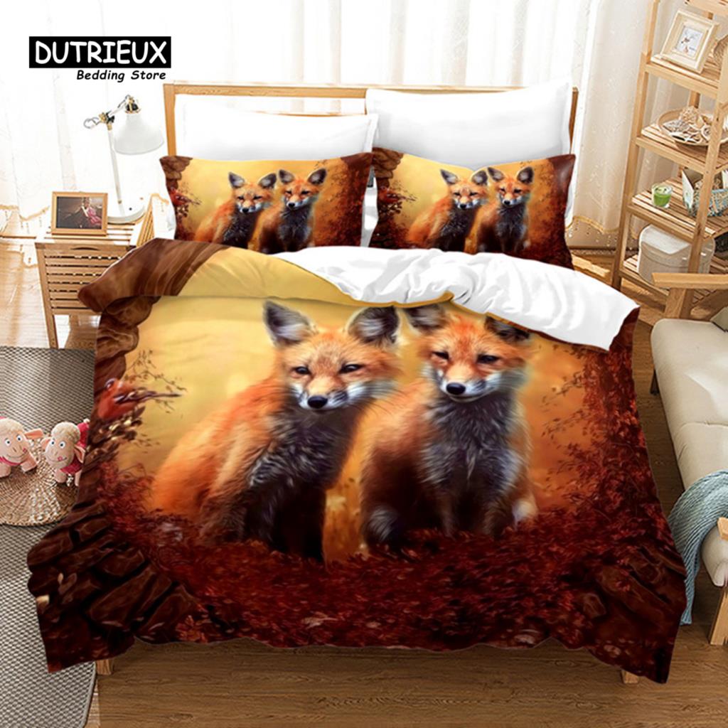 Cozy Elegant Twin Kids Fox Size Polyester Wild Animal Orange For Child Girls Teen Bedroom Decor Comforter