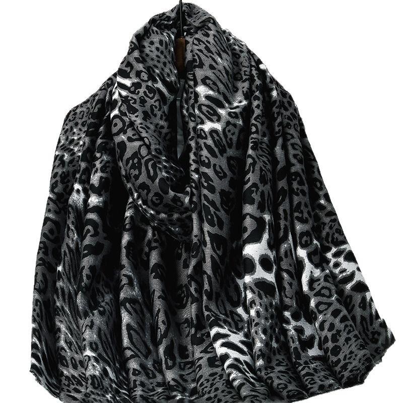 Fashion New Human Cotton Splicing Leopard Print Satin Long Scarf Spring and Autumn Thin Scarf Versatile Silk Scarf Shawl