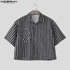 INCERUN Camisas Cortas Casuales de Verano para Hombre de Cuello con Solapa y Manga Corta con Estampado Floral a Rayas de Talla Grande