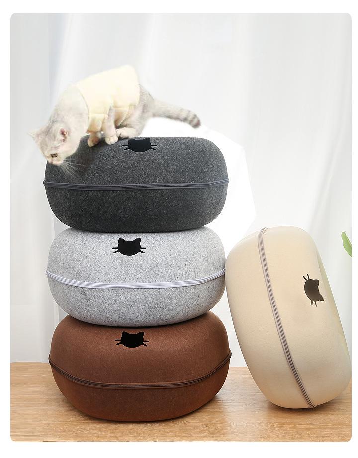 Detachable Felt Cat Bed: Semi-Enclosed Donut Tunnel for All Seasons