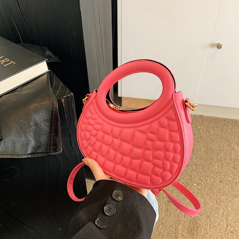 Stylish Vintage Handheld Bag For Women Trendy Casual Crossbody Purse New Moon Shape In Black Yellow Pink White