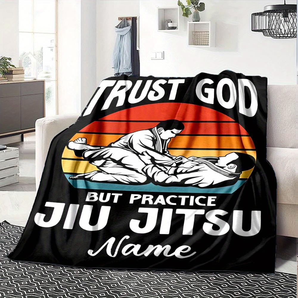Trust God Jiu Jitsu Sunset Scene Blanket With Customizable Name Four Seasons Comfortable Shawl Blanket Suitable For Home Travel Camping Office