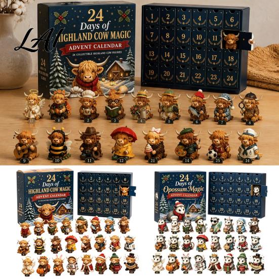 Regalo Ricordo Festivo Unico Calendario dell'Avvento 24 Giorni di Magia Mucca Scozzese Mini Collezioni di Ornamenti Stile Retrò Figure Fattoria Vacanze