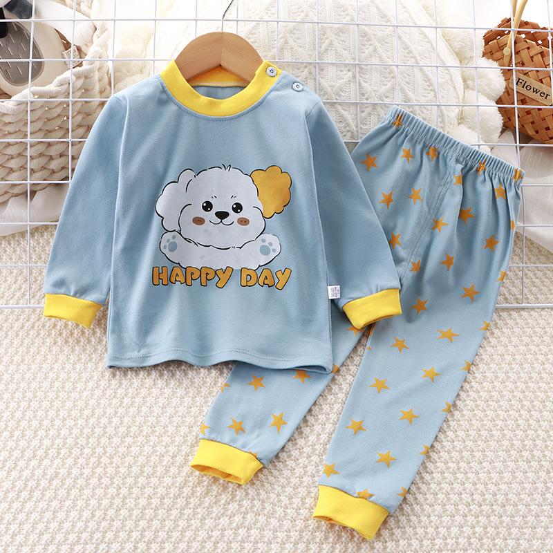 Conjunto de Pijama de Algodón Otoñal para Niños: Ropa de Casa Long John para Niños y Niñas