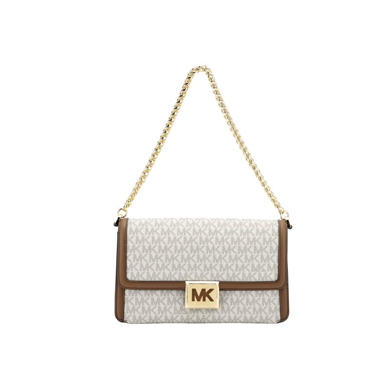 MICHAEL KORS Sonia Presbyopia Chain Flip Artificial Leather Small Square Bag Hand Crossbody Shoulder Bag Medium Women's Vanilla White and Acorn Brown