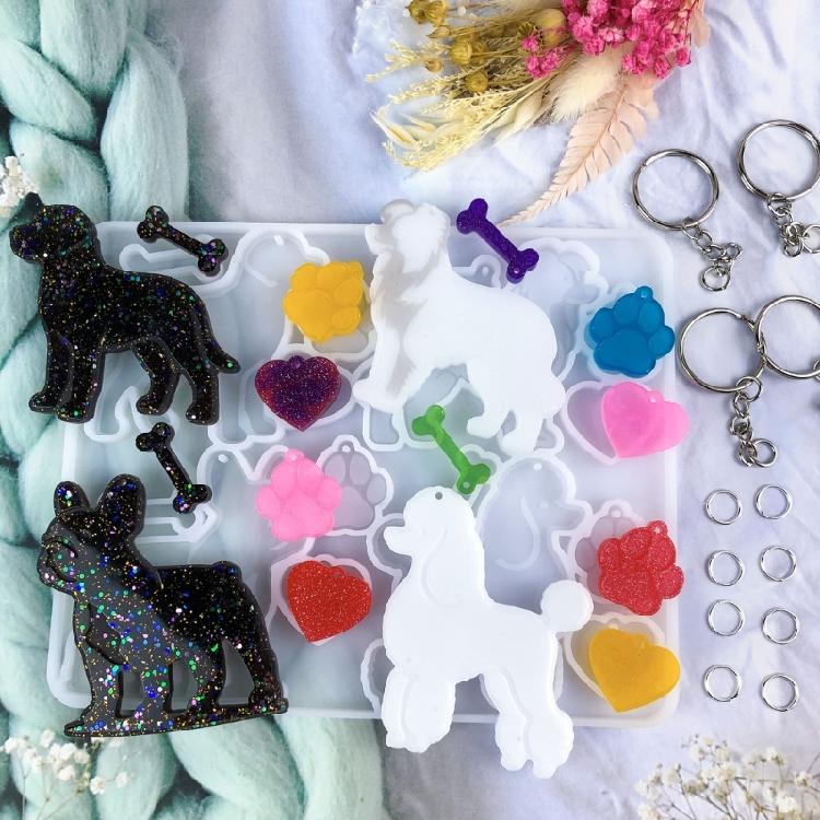 Fun Pendant Molds Keychain Jewelry Mould Dog Series Keyrings Moulds Silicone Moulds Suitable for Hand-Making Pendant