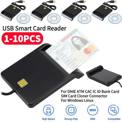 1-10Pcs Stable Operation USB 2.0 Smart Card Reader for DNIE ATM CAC IC ID Bank SIM Card Cloner Connector for Windows Linux