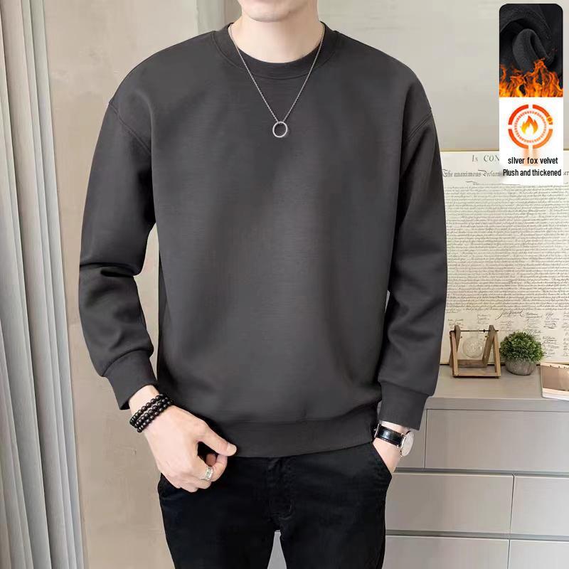 Men's Round Neck Print Hoodie - Loose Fit, Long Sleeve, Plus Velvet, Autumn/Winter Fashion