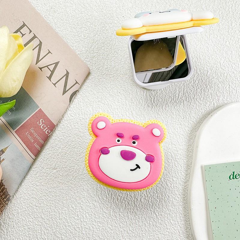 Cartoon Cute Teddy Bear Mobile Phone Airbag Holder Adhesive Type Retractable Portable Mirror Sticker Niche Makeup Repair