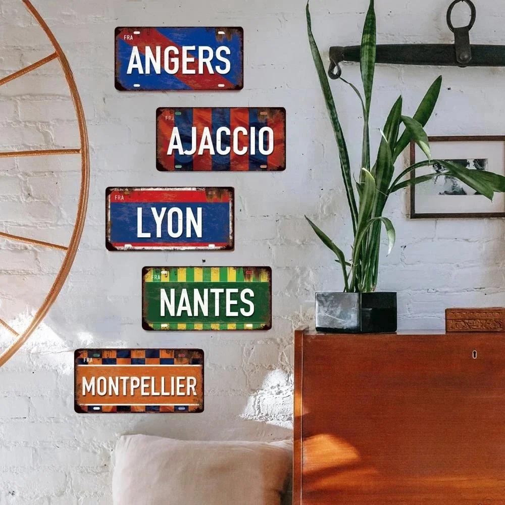 Vintage France City Plate PARIS/LYON/MARSEILLE Flag Poster Metal Plaque Aluminum Sign Man Cave Garage Club Bar Cafe Wall Decor