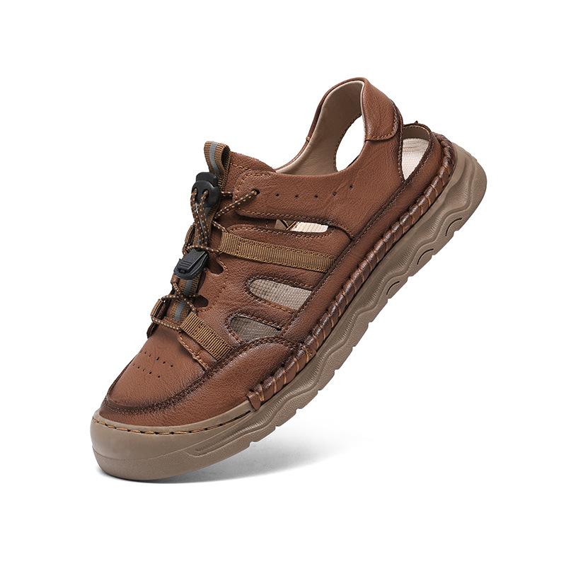 Men Sandals Split Leather Sandals Slides Breathable Rome Male Summer Outdoor Beach Slippers Soft Hot Sale Men Beach Sandals