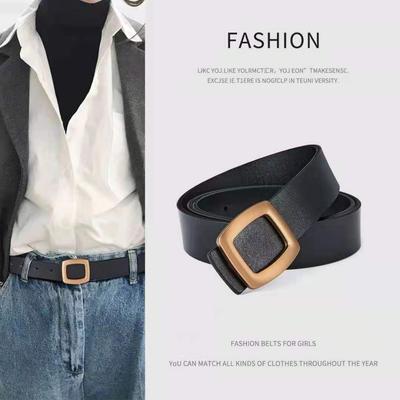 New Sandwich Free Genuine Leather Women's Belt Double Sided Versatile Simple Belt Casual Jeans Belt