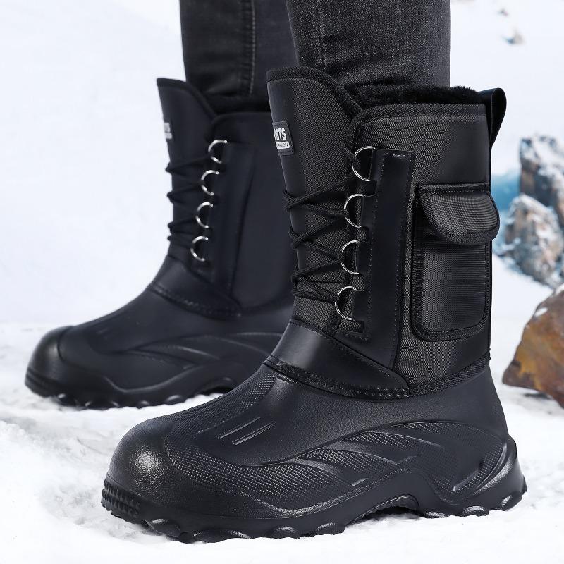 Herren Tarnung Mittelhohe Schneestiefel, Schnürung Dicke Sohle Fleecegefüttert Warm Outdoor Arbeit Baumwollschuhe